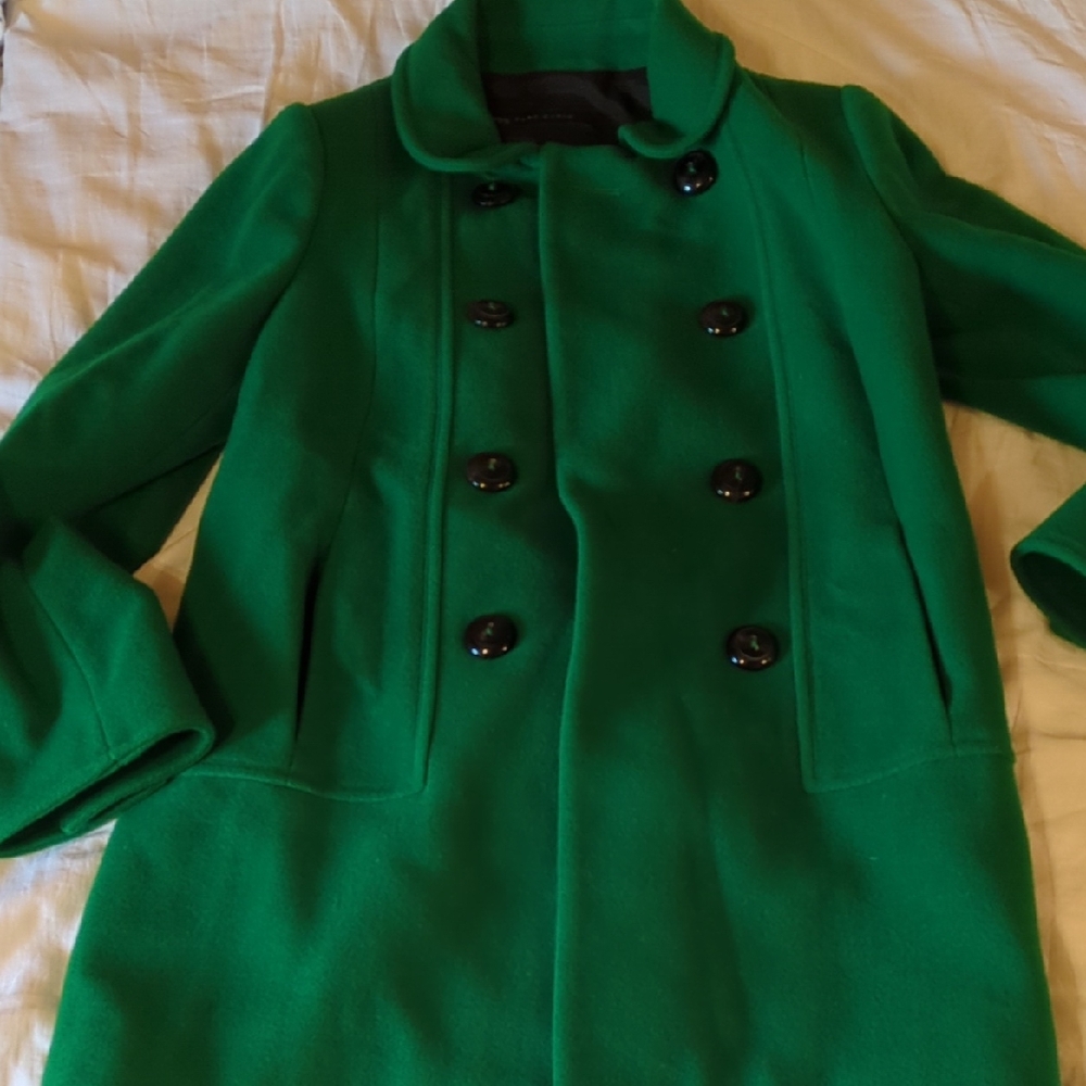 Zara Vibrant Green Double-Breasted Pea Coat